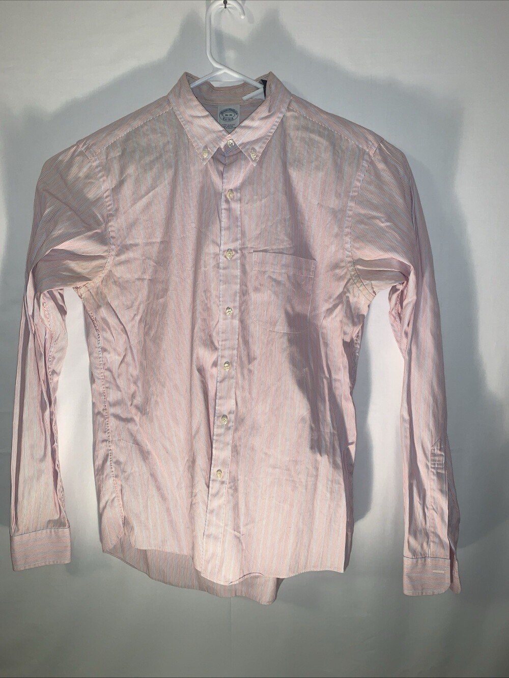 brooks brothers 16 36 Extra Slim Button Down Long Sleeve Pink Striped